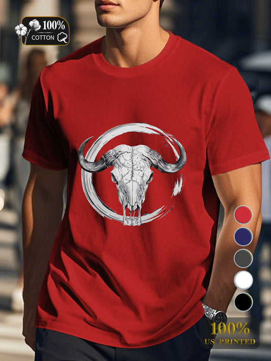 artistic representation of a buffalo skull Men's pure cotton Tshirt Comfort Fit