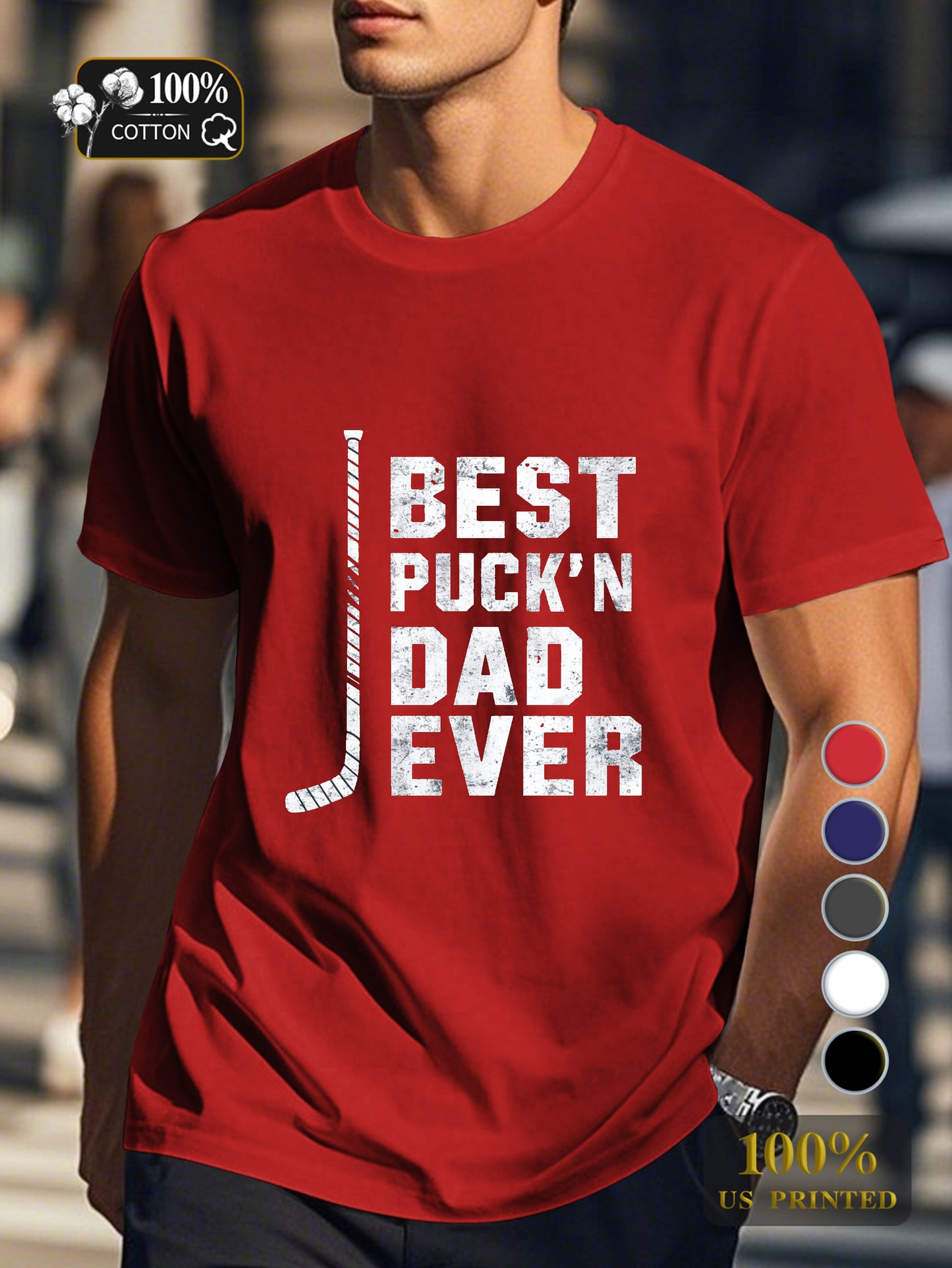 BEST PUCK N DAD EVER illustration Men's pure cotton Tshirt Comfort Fit