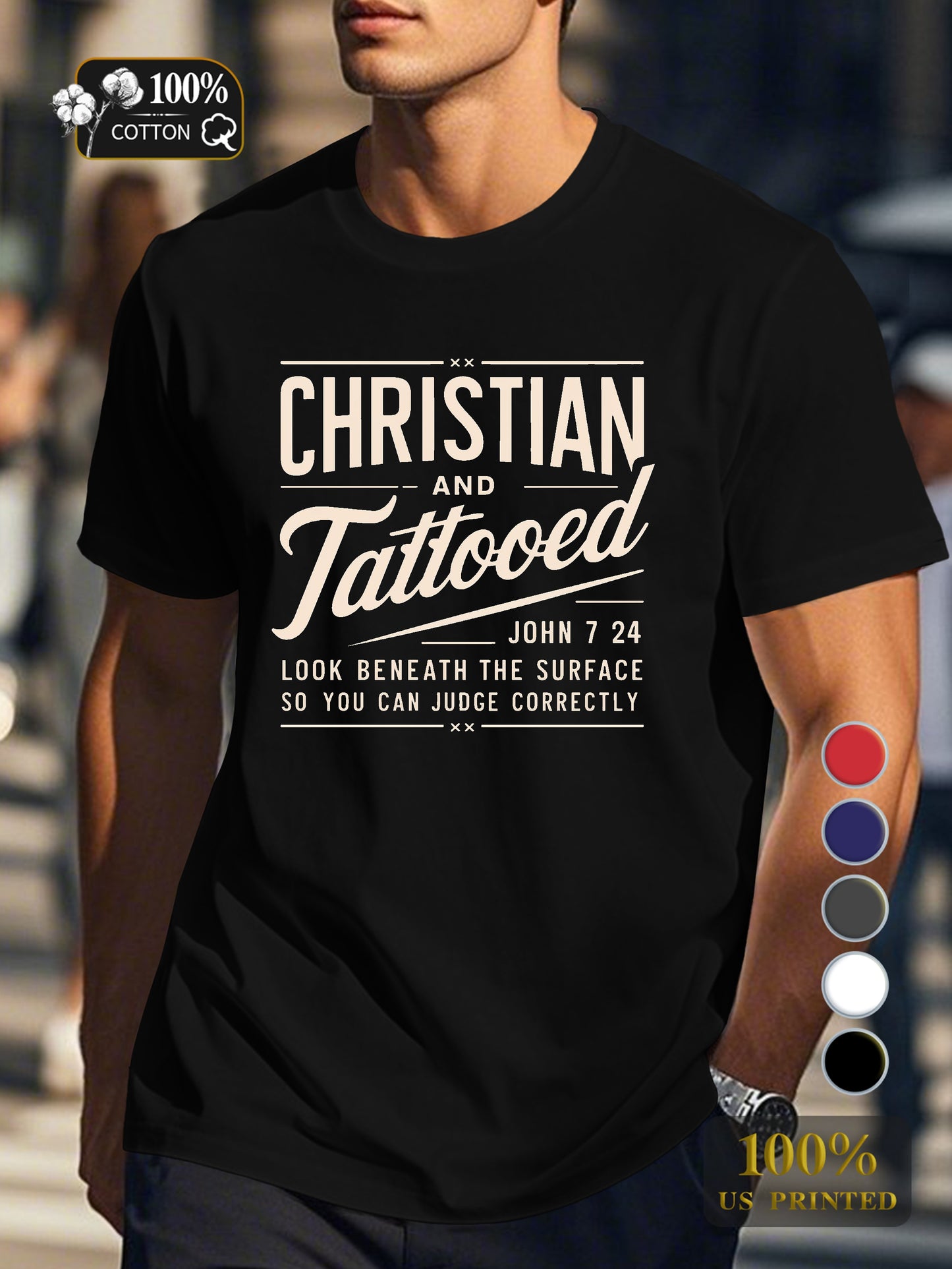 CHRISTIAN AND TATTOOED design Men's pure cotton Tshirt Comfort Fit