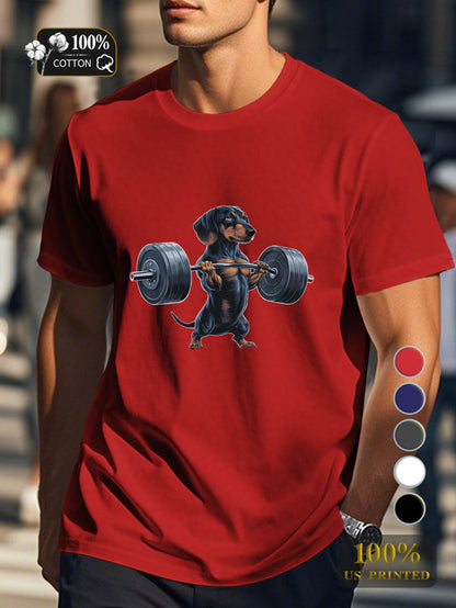 muscular dachshund lifting barbell Men's pure cotton Tshirt Comfort Fit