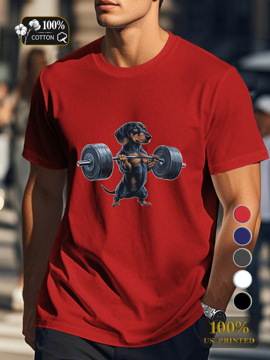 muscular dachshund lifting barbell Men's pure cotton Tshirt Comfort Fit