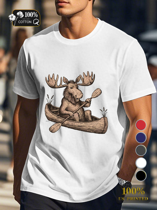 moose in canoe Men's pure cotton Tshirt Comfort Fit