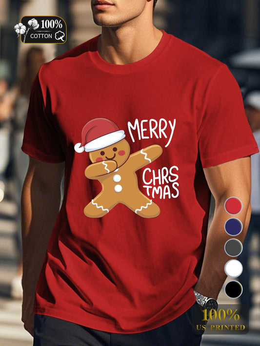 cheerful gingerbread man illustration Men's pure cotton Tshirt Comfort Fit