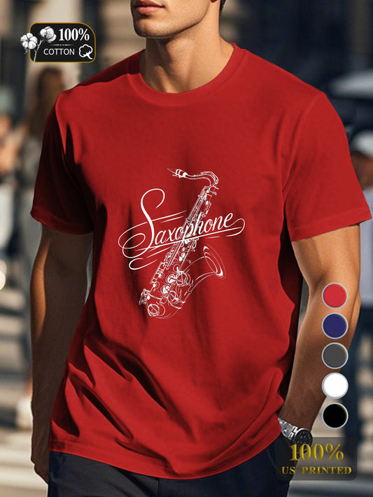 Sophisticated saxophone illustration Men's pure cotton Tshirt Comfort Fit