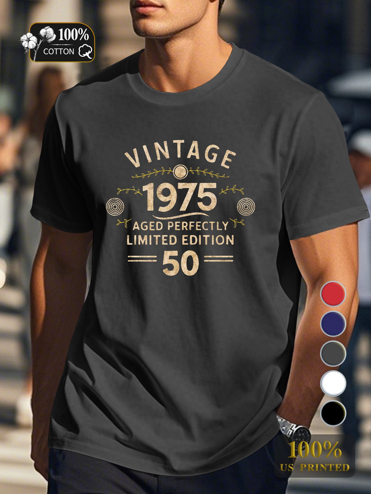 VINTAGE 1975 AGED PERFECTLY Men's pure cotton Tshirt Comfort Fit