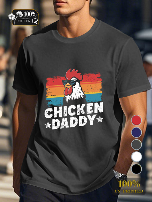 CHICKEN DADDY rooster illustration Men's pure cotton Tshirt Comfort Fit