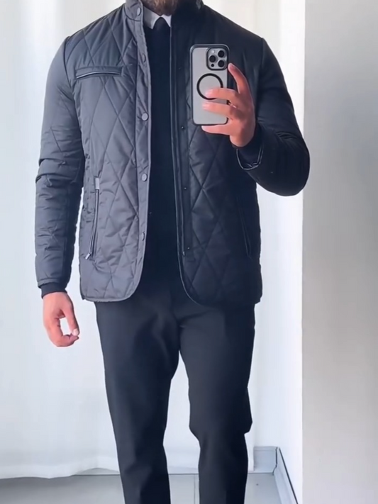 Black Showerproof Diamond Quilted Jacket