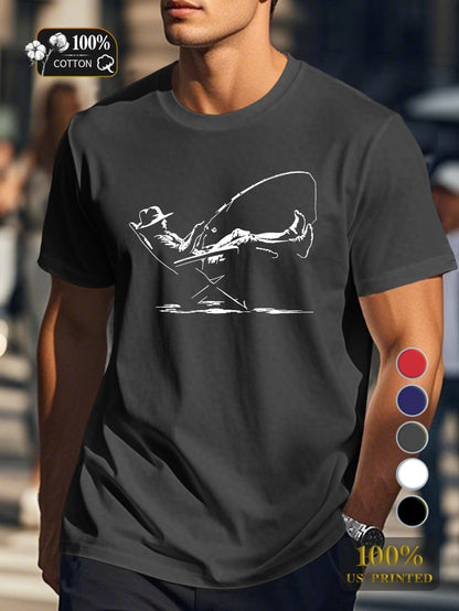 serene fishing scene Men's pure cotton Tshirt Comfort Fit