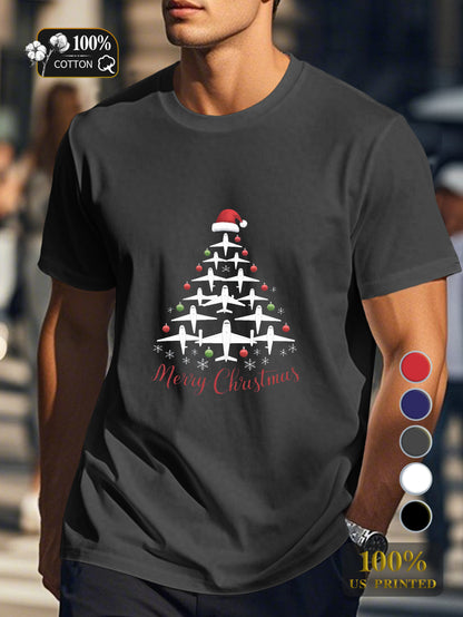 airplanes forming Christmas tree Men's pure cotton Tshirt Comfort Fit