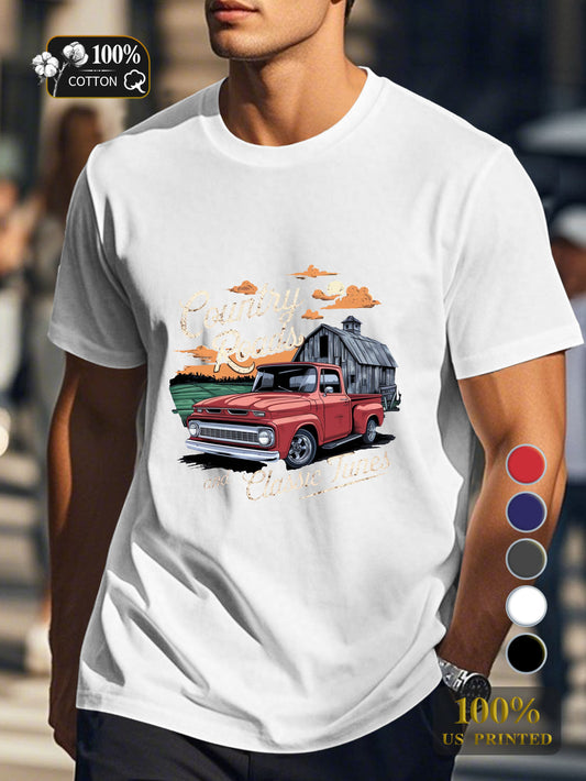 Country Roads and Classic Tunes Men's pure cotton Tshirt Comfort Fit