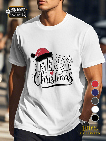 MERRY CHRISTMAS illustration Men's pure cotton Tshirt Comfort Fit