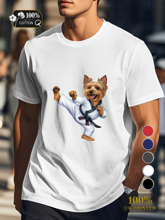Yorkshire Terrier in martial arts gi Men's pure cotton Tshirt Comfort Fit