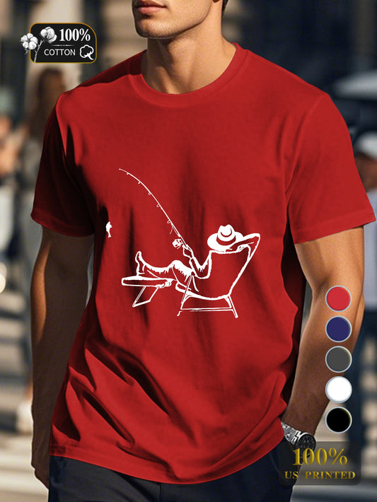 serene fishing scene Men's pure cotton Tshirt Comfort Fit