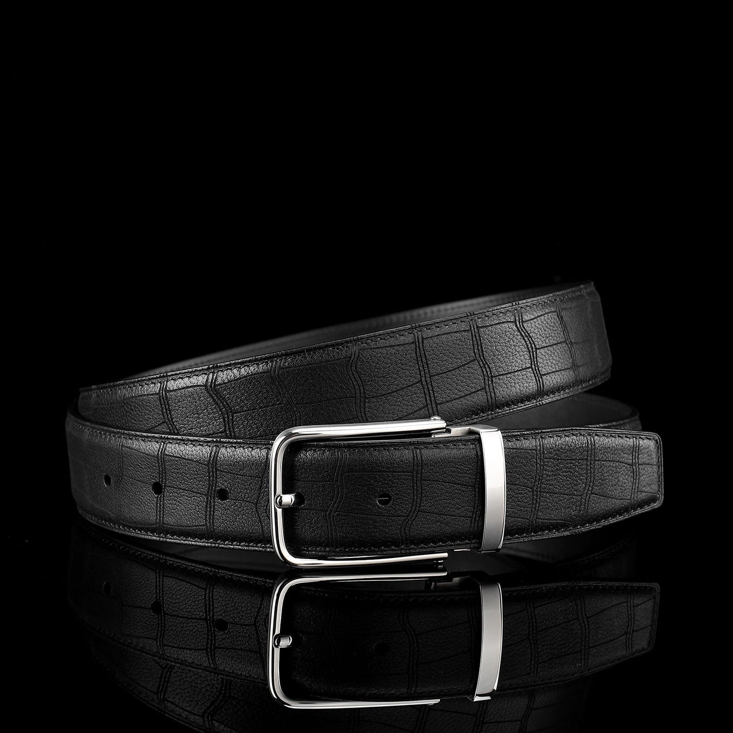 BELTLEY Black Authentic Deerskin Leather  Belt-Unisex 1.38"