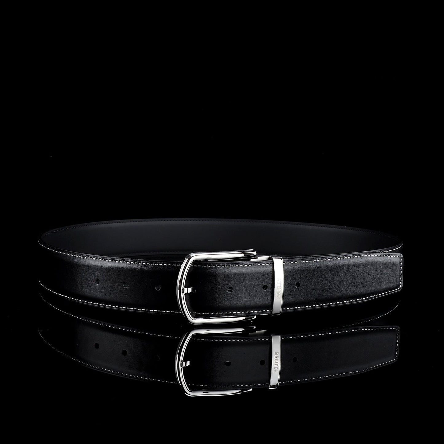 BELTLEY Classic Black  Smooth Leather Belt-1.5 Inches