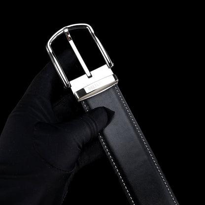 BELTLEY Classic Black  Smooth Leather Belt-1.5 Inches