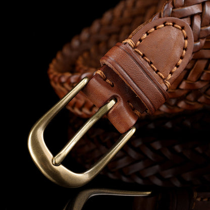 BELTLEY Handwoven Brown Full-Grain Leather Belt for Women