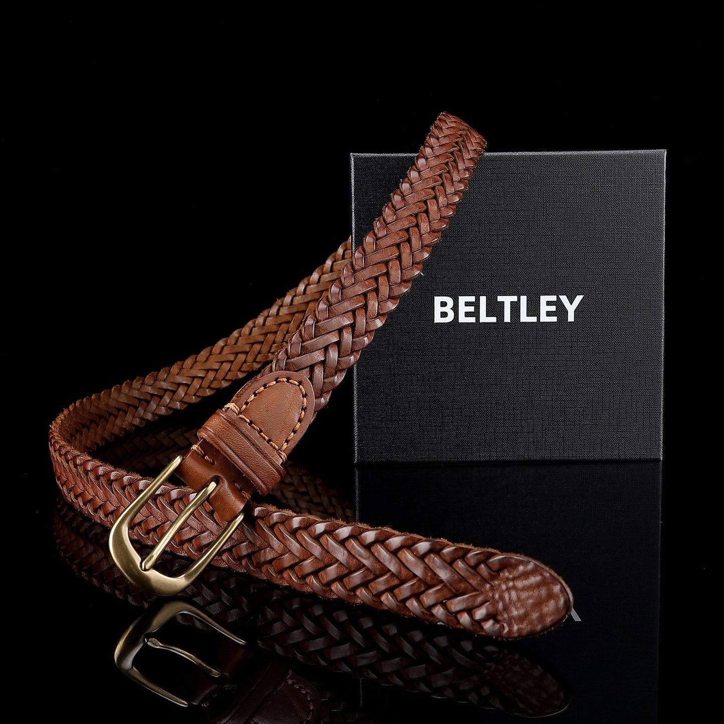 BELTLEY Handwoven Brown Full-Grain Leather Belt for Women