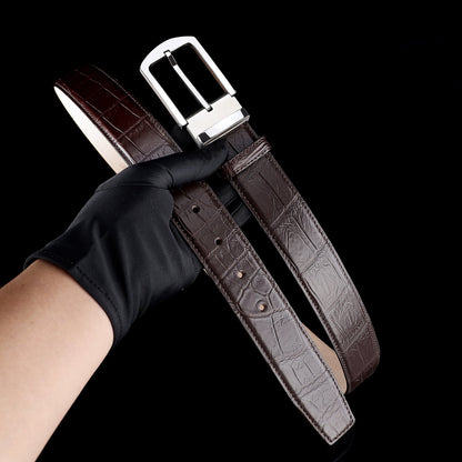 BELTLEY Polished Buckle Crocodile Belt - Espresso Brown 1.38 inches