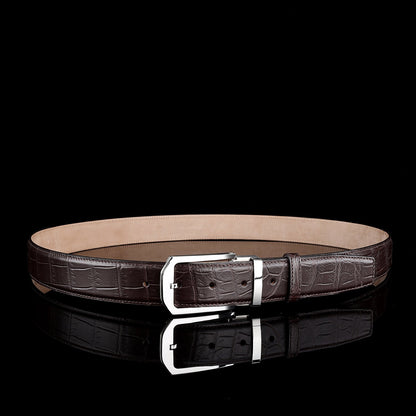 BELTLEY Polished Buckle Crocodile Belt - Espresso Brown 1.38 inches