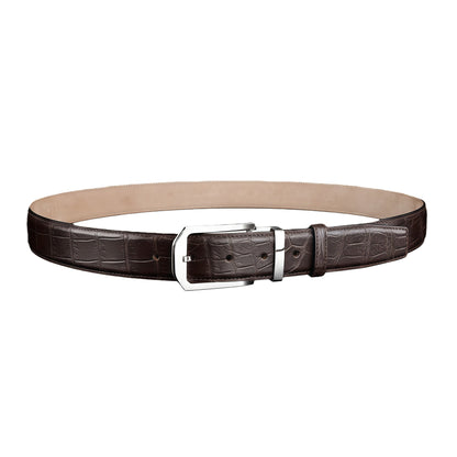 BELTLEY Polished Buckle Crocodile Belt - Espresso Brown 1.38 inches