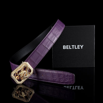 BELTLEY Purple Niloticus Crocodile Belt – “Long” Dragon Buckle Edition