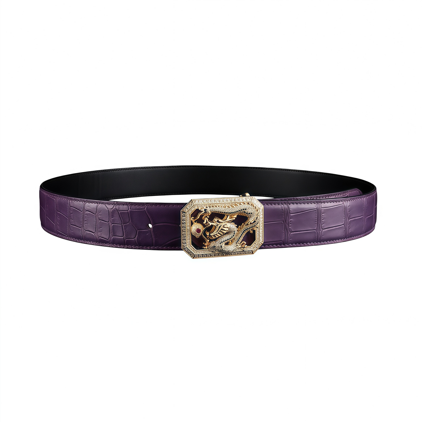 BELTLEY Purple Niloticus Crocodile Belt – “Long” Dragon Buckle Edition