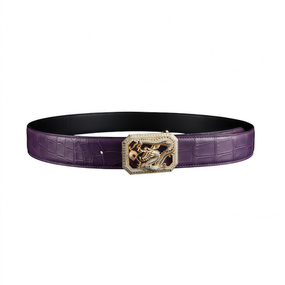 BELTLEY Purple Niloticus Crocodile Belt – “Long” Dragon Buckle Edition