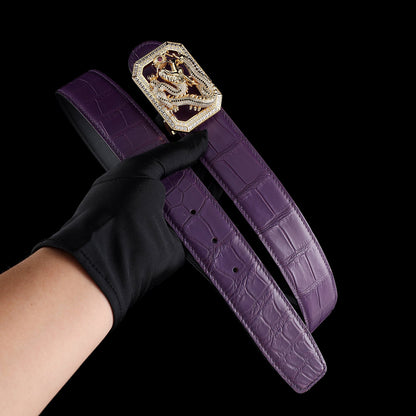 BELTLEY Purple Niloticus Crocodile Belt – “Long” Dragon Buckle Edition