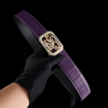 BELTLEY Purple Niloticus Crocodile Belt – “Long” Dragon Buckle Edition