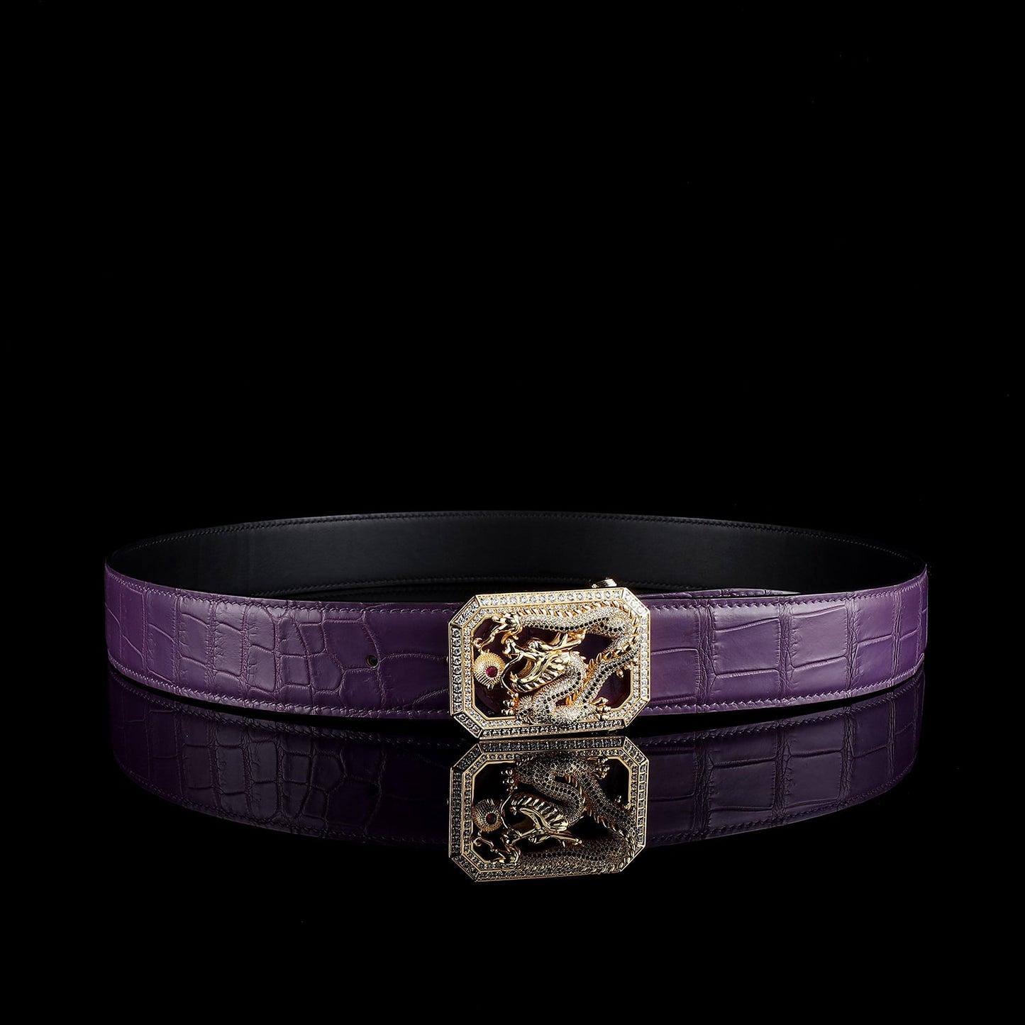 BELTLEY Purple Niloticus Crocodile Belt – “Long” Dragon Buckle Edition