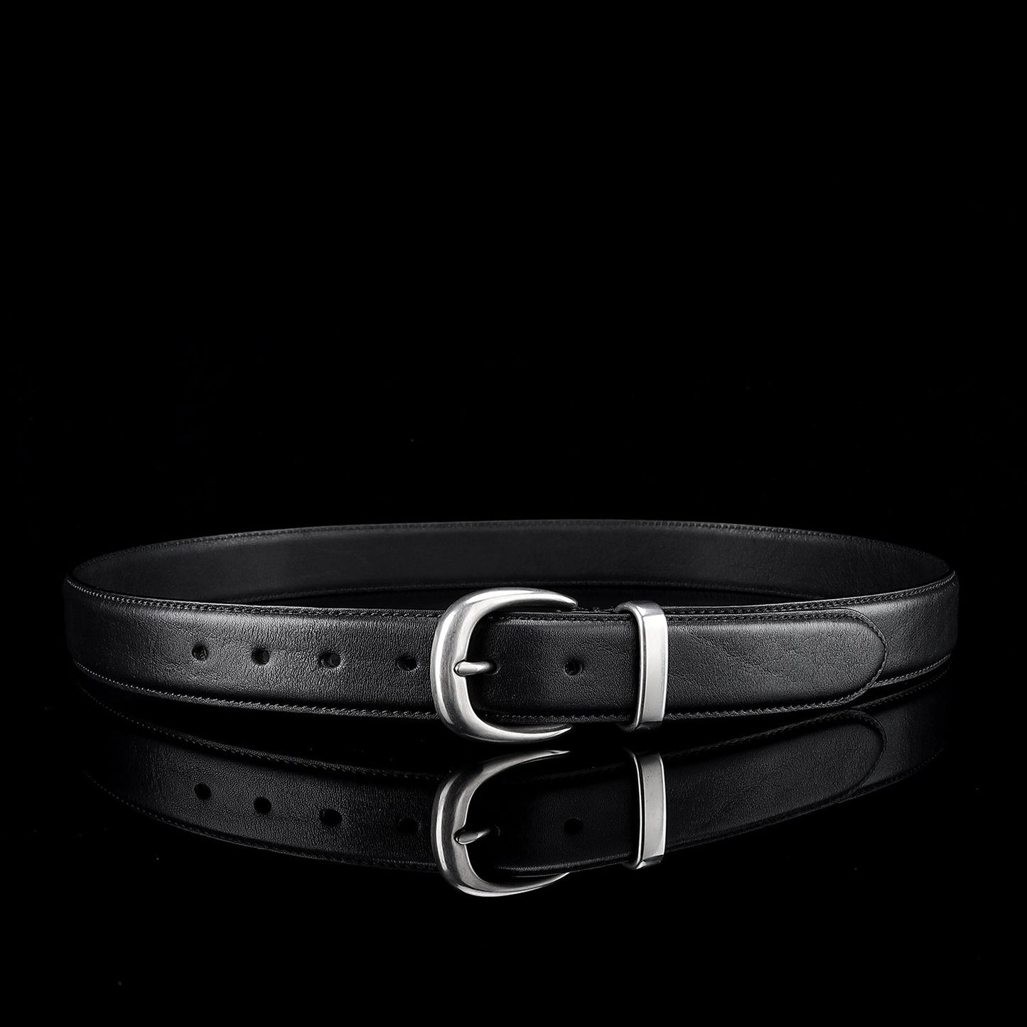 BELTLEY Women's Classic Black Leather Belt