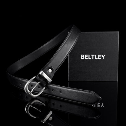 BELTLEY Women's Classic Black Leather Belt