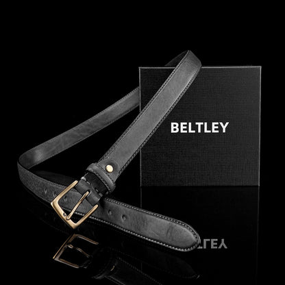 BELTLEY Women's Skinny Black Leather Belt | 28mm Width