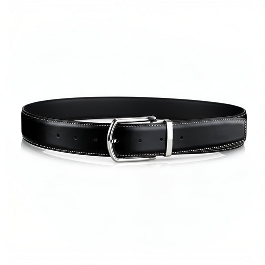 BELTLEY Classic Black  Smooth Leather Belt-1.5 Inches