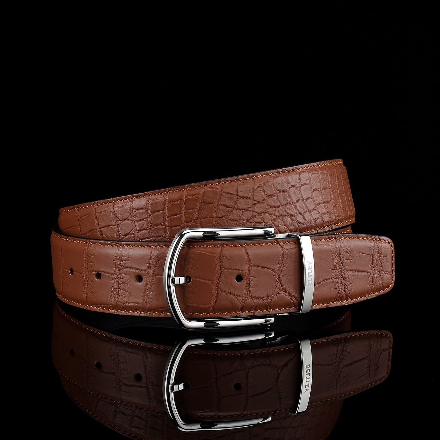 BELTLEY Men's Real Nile Crocodile Skin Belt | Matte Finish | 1.5" Wide