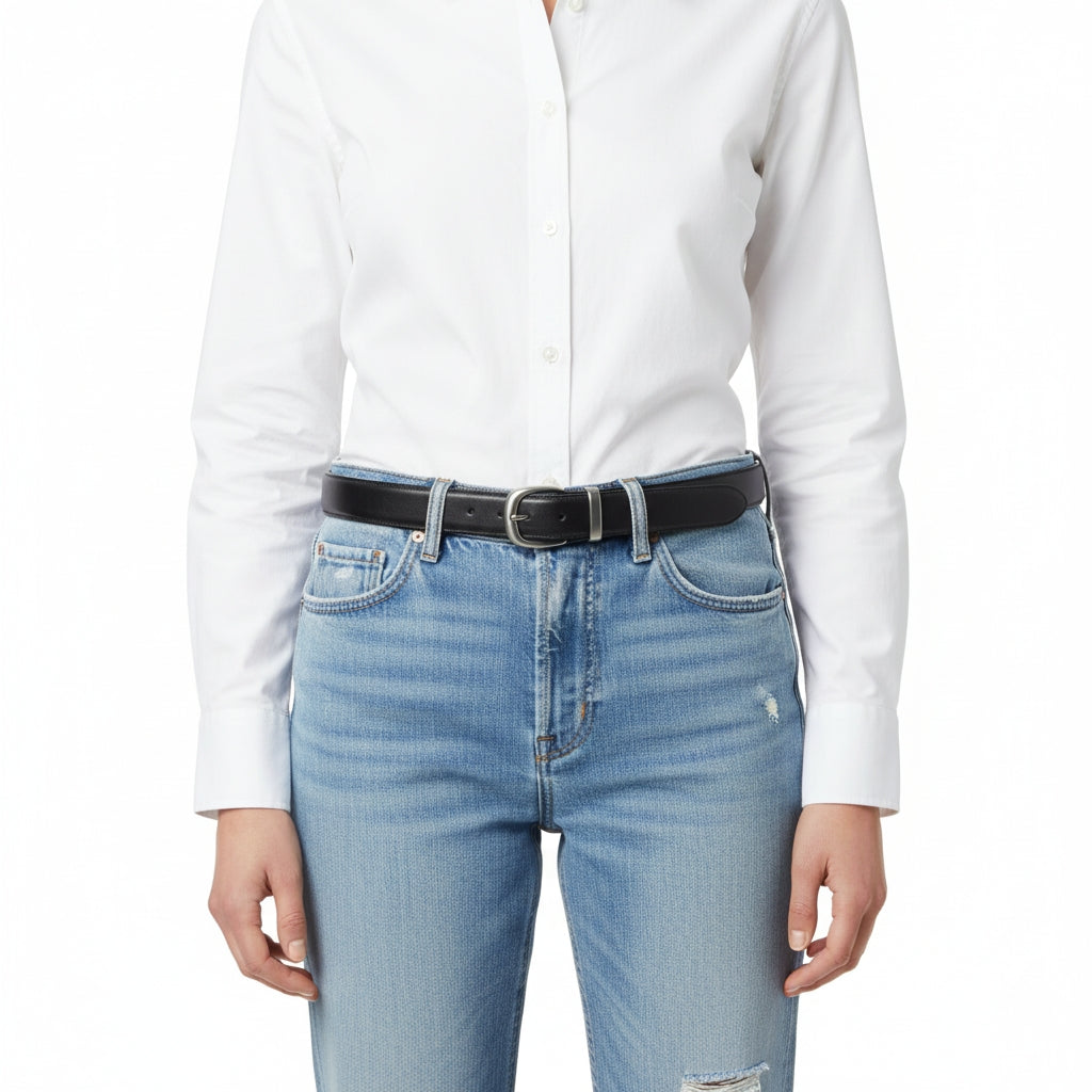 BELTLEY Women's Classic Black Leather Belt