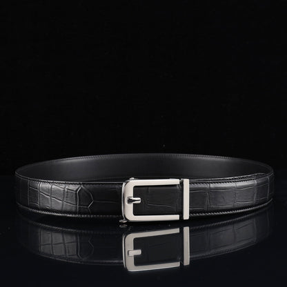 BELTLEY Black Nile Crocodile Leather Automatic Buckle Belt — 1.5"