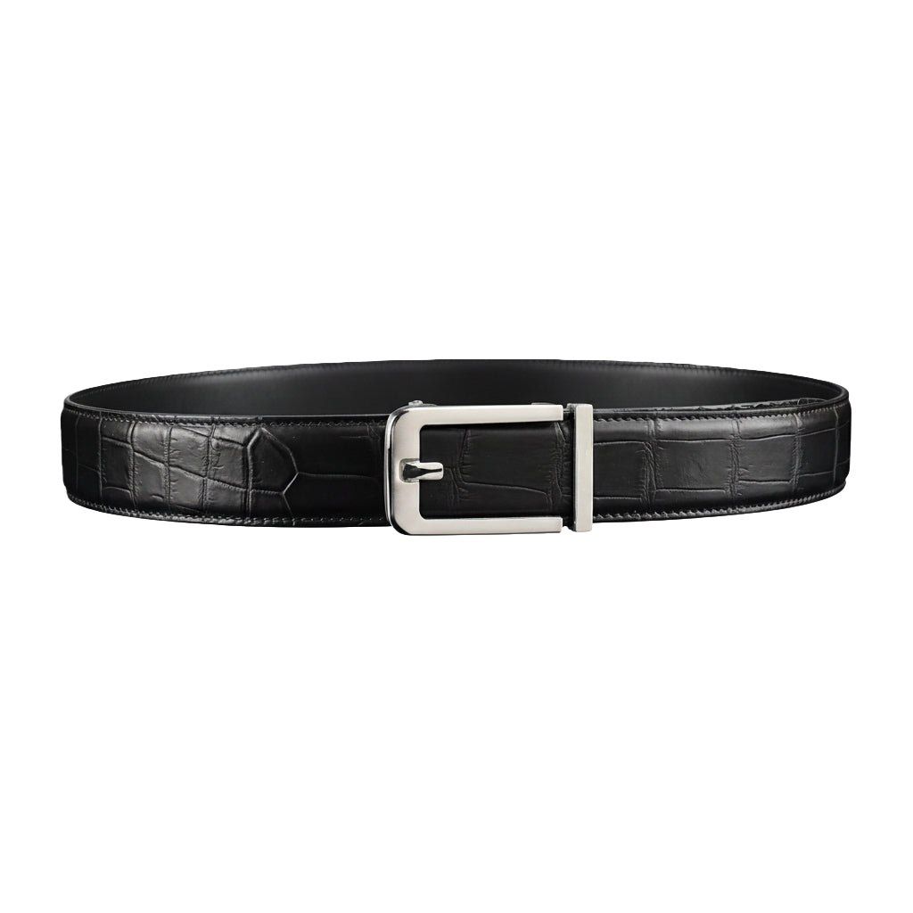 BELTLEY Black Nile Crocodile Leather Automatic Buckle Belt — 1.5"