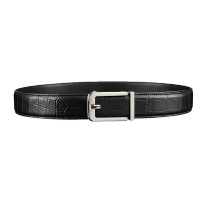 BELTLEY Black Nile Crocodile Leather Automatic Buckle Belt — 1.5"