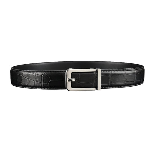 BELTLEY Black Nile Crocodile Leather Automatic Buckle Belt — 1.5"
