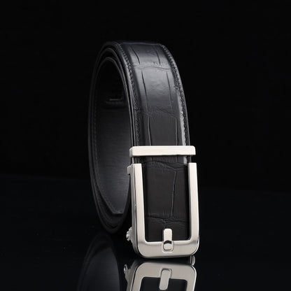 BELTLEY Black Nile Crocodile Leather Automatic Buckle Belt — 1.5"