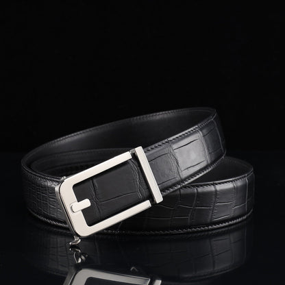 BELTLEY Black Nile Crocodile Leather Automatic Buckle Belt — 1.5"