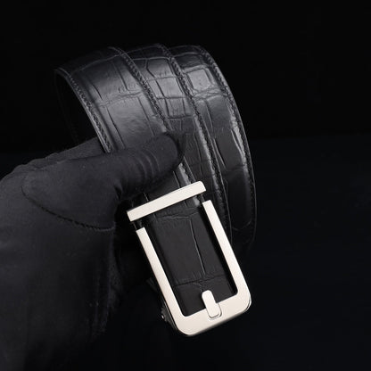 BELTLEY Black Nile Crocodile Leather Automatic Buckle Belt — 1.5"
