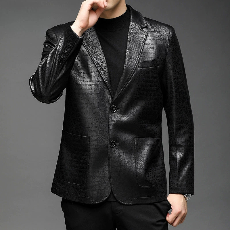 Textured leather suit jacket