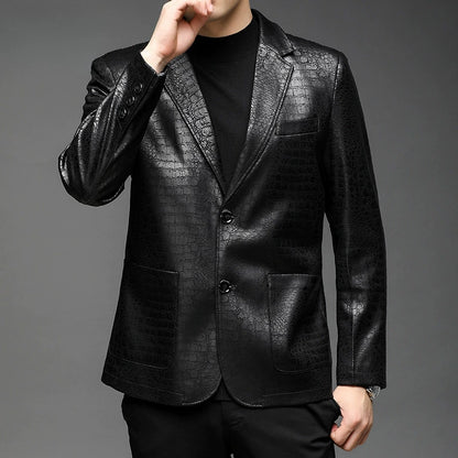 Textured leather suit jacket