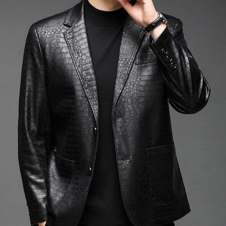 Textured leather suit jacket
