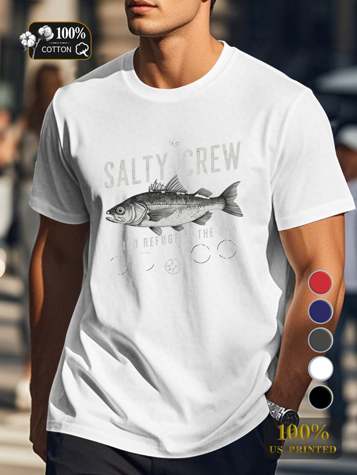 SALTY CREW with fish Men's pure cotton Tshirt Comfort Fit