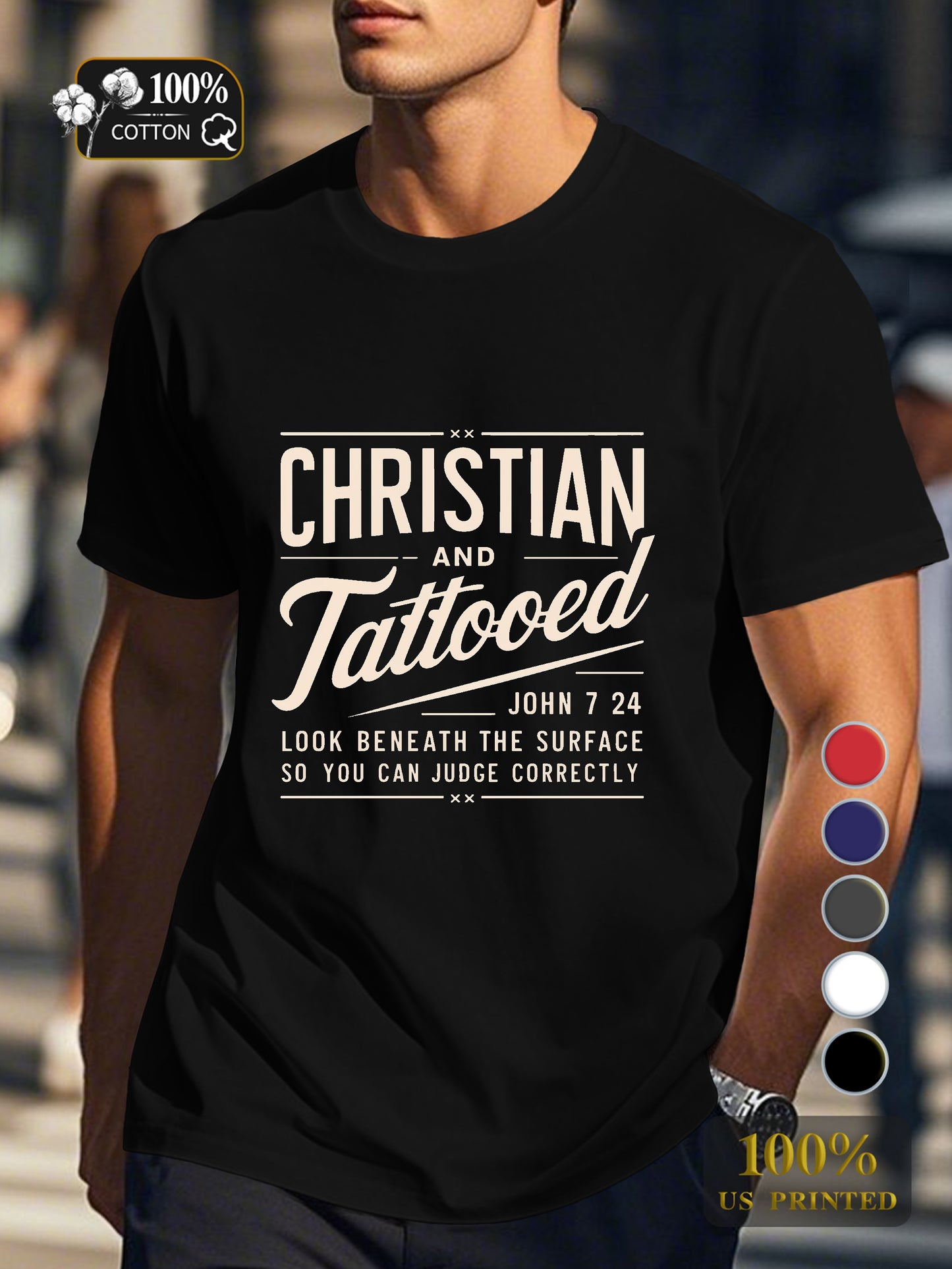 CHRISTIAN AND TATTOOED design Men's pure cotton Tshirt Comfort Fit
