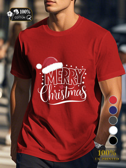 MERRY CHRISTMAS illustration Men's pure cotton Tshirt Comfort Fit